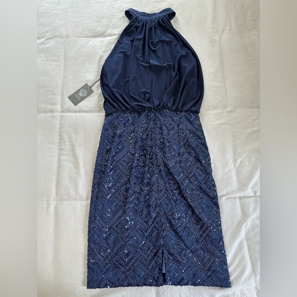 NWT Vince Camuto Navy Blue Sequined Cocktail Dress - Picture 2 of 4